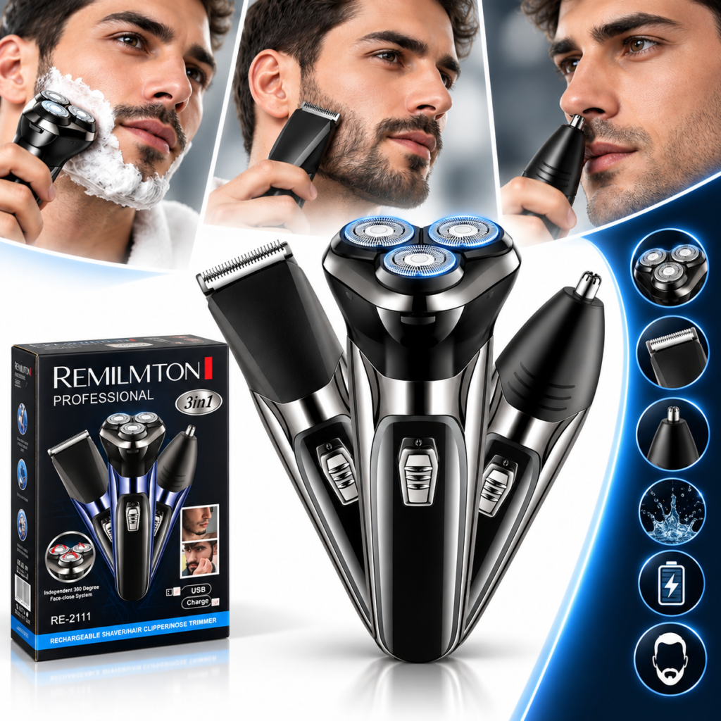 Tondeuse Homme Remilmton RE-2111 3 en 1 - Rasage et Soin Complet