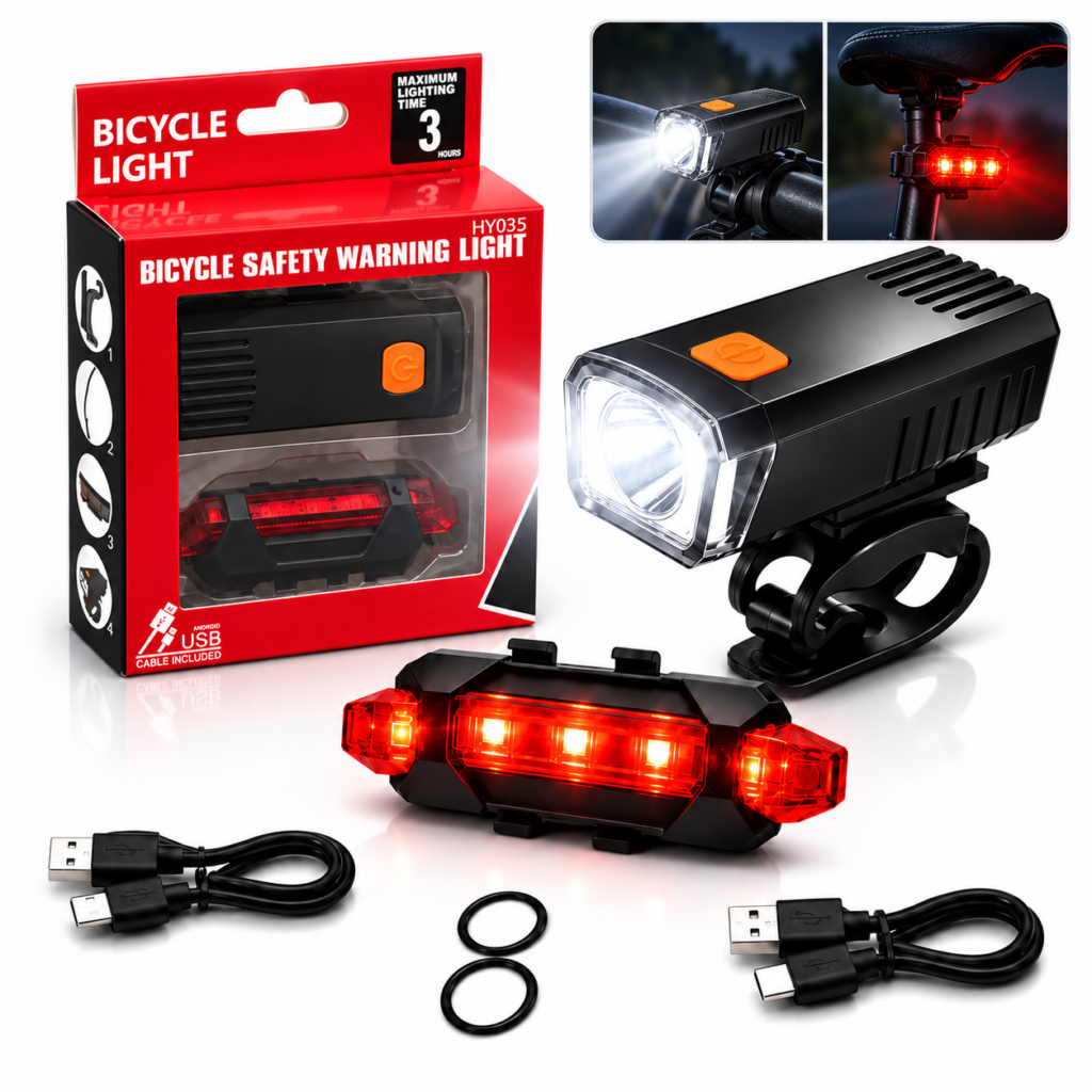 Kit Éclairage Vélo LED USB Avant/Arrière - Sécurité Renforcée