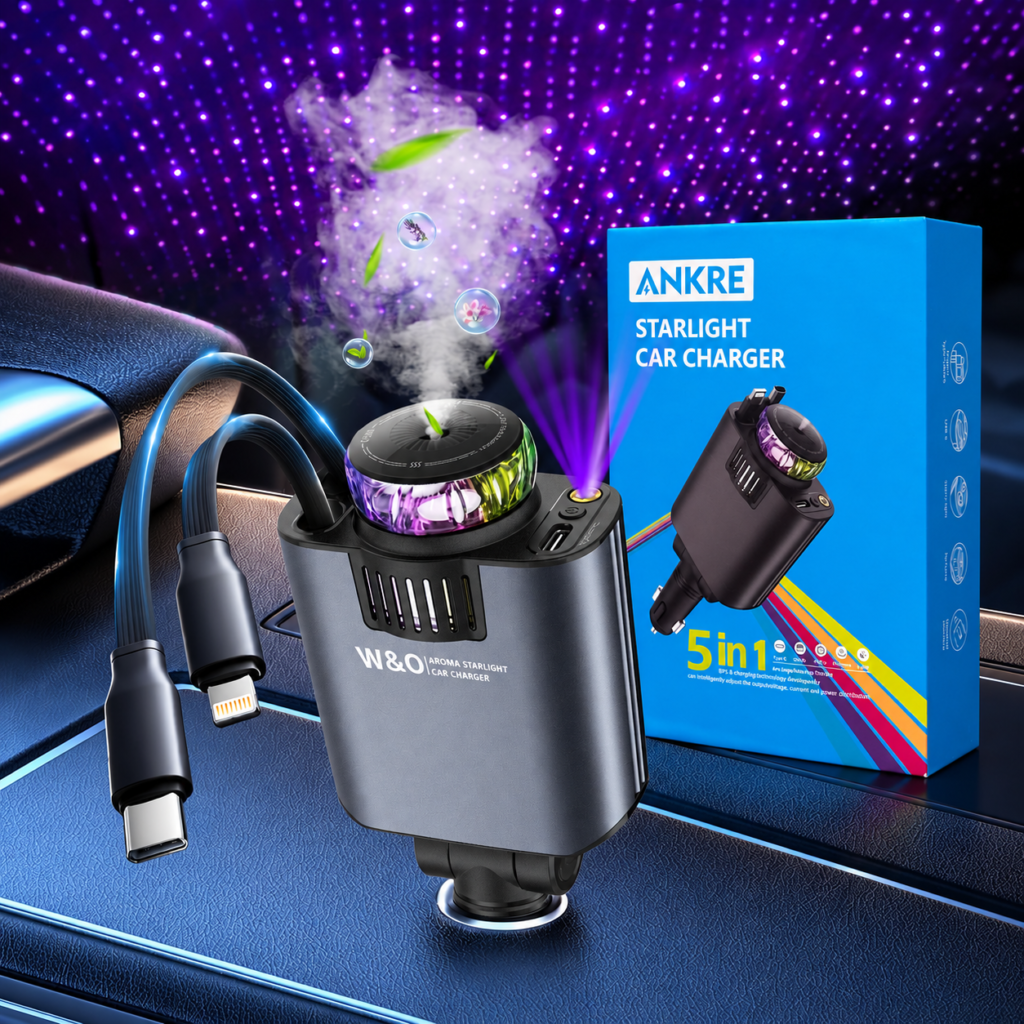 Chargeur voiture rétractable 5 en 1 Starlight D1 avec aromathérapie