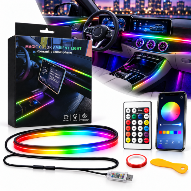 Éclairage Ambiance Voiture LED RGB Fibre Optique