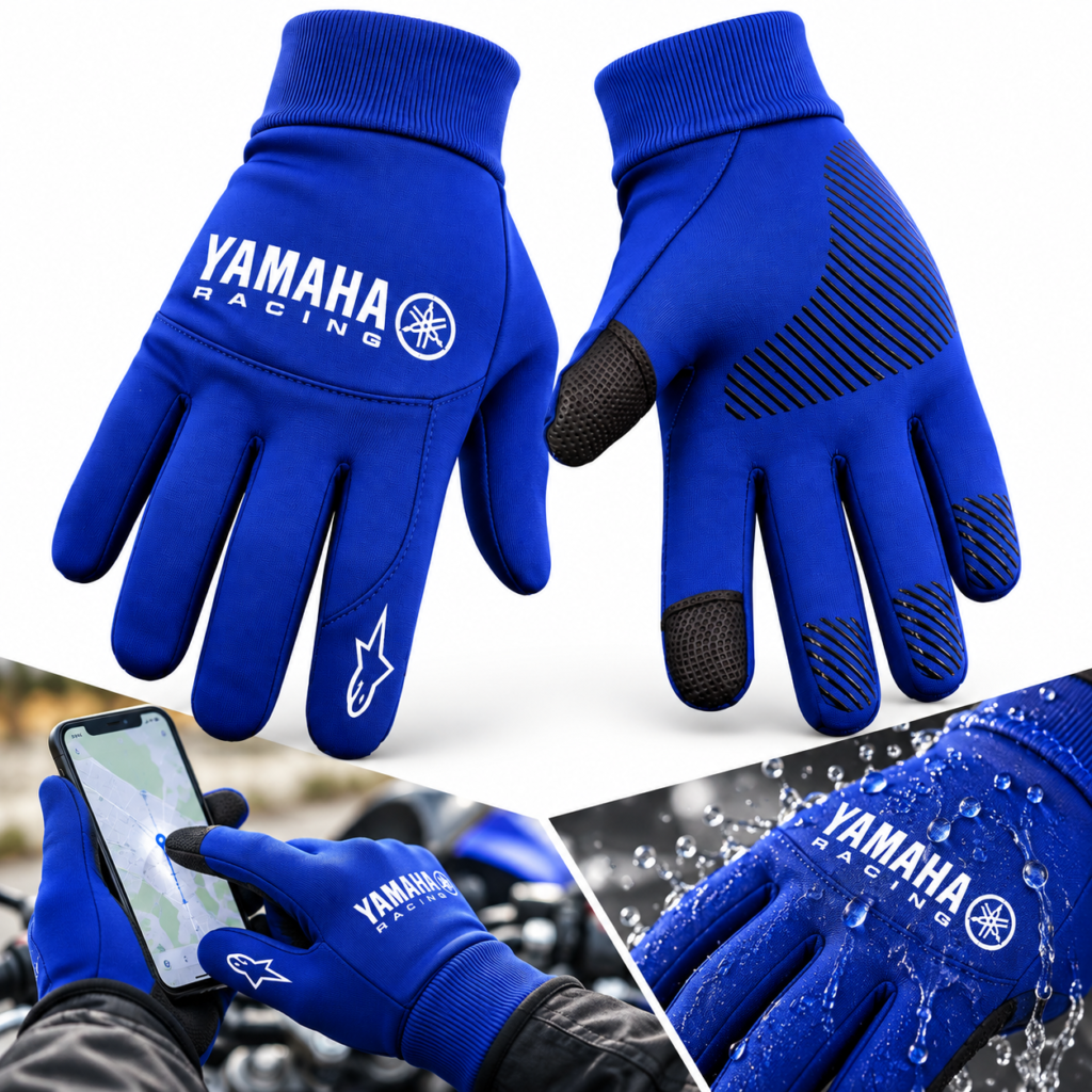 Gants de moto Yamaha Racing bleus — Prise en main et écran tactile
