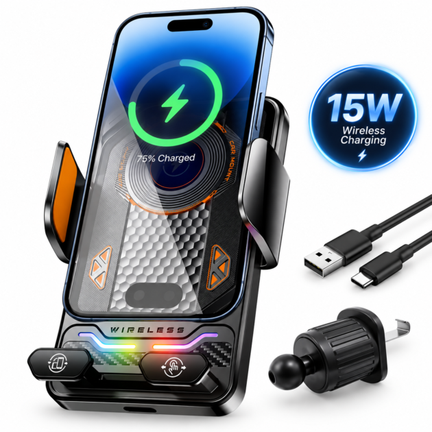Support Téléphone Voiture Chargeur Sans Fil 15W Induction