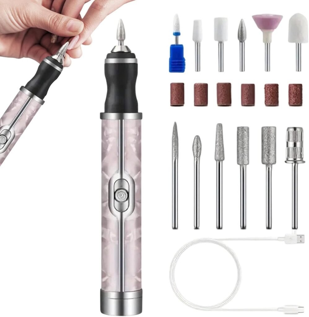 Ponceuse à Ongles Électrique Sans Fil Rechargeable – Manucure & Pédicure 4 Vitesses avec 12 Embouts