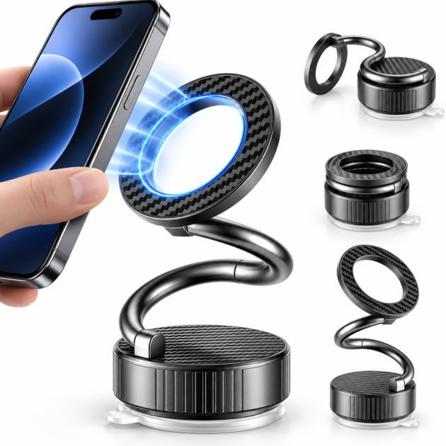 Support Téléphone Voiture Magnétique Ventouse Rotation 4 Axes
