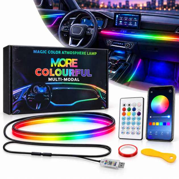 Éclairage LED Voiture RGB Fibre Optique - Ambiance Colorée