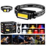 Lampe Frontale LED COB 1000 Lumens Rechargeable USB