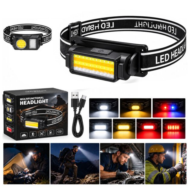 Lampe Frontale LED COB 1000 Lumens Rechargeable USB