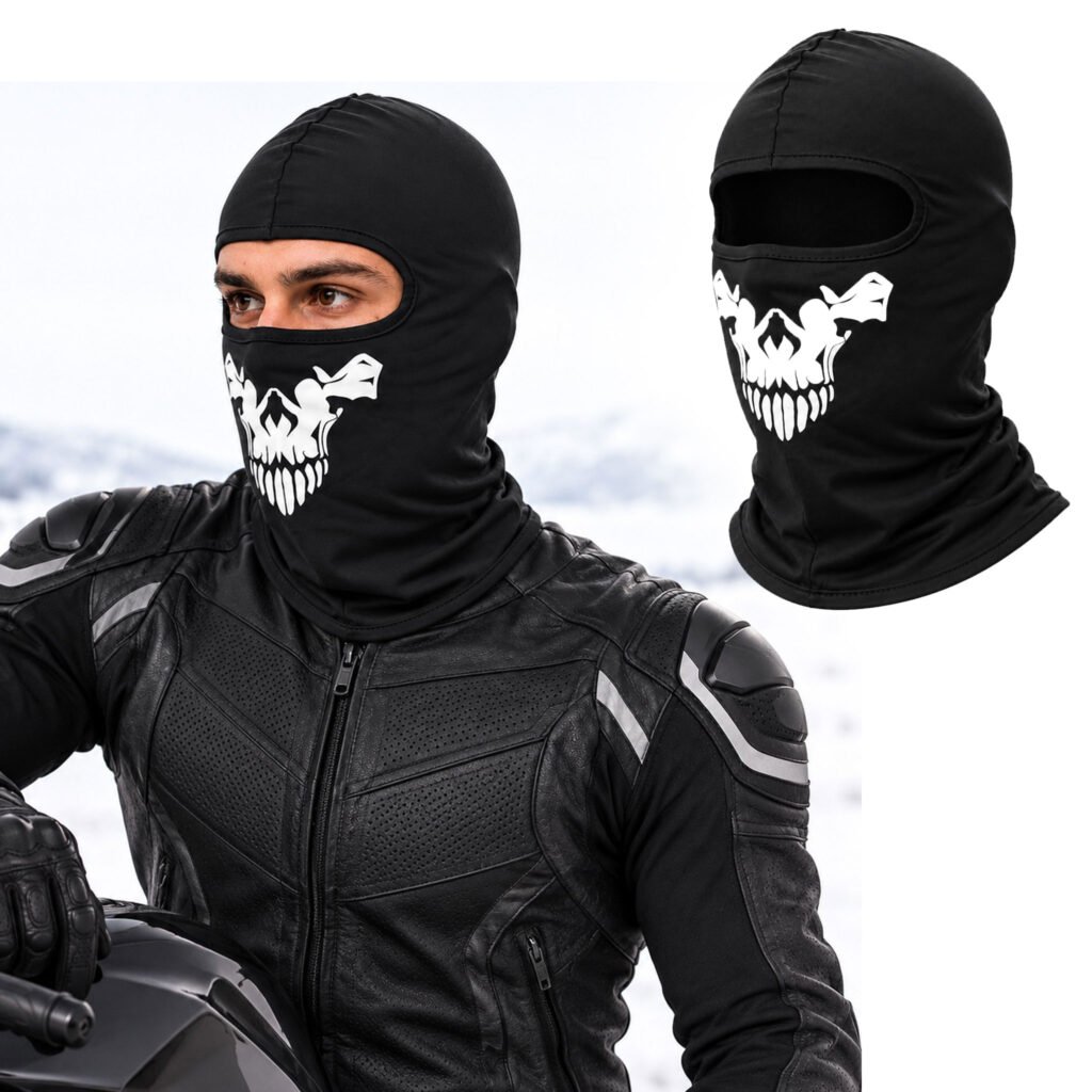 Cagoule d'hiver élastique motif crâne noir – couverture tête/face/nuque