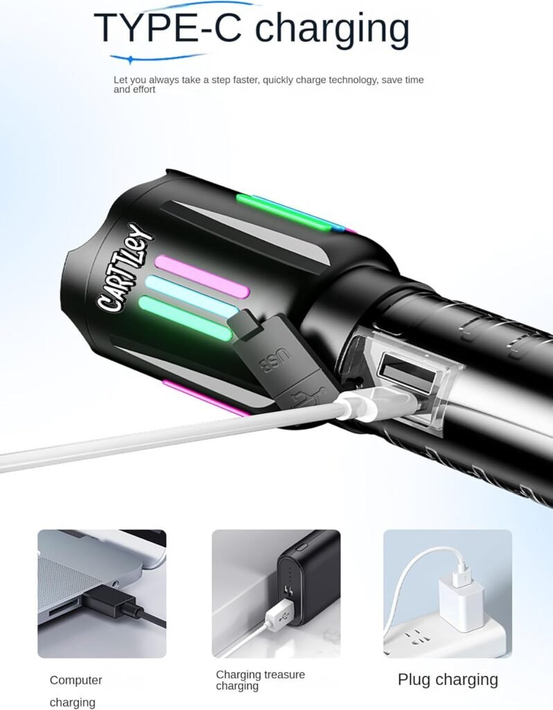 Lampe Torche Tactique LED 1000LM USB-C Rechargeable