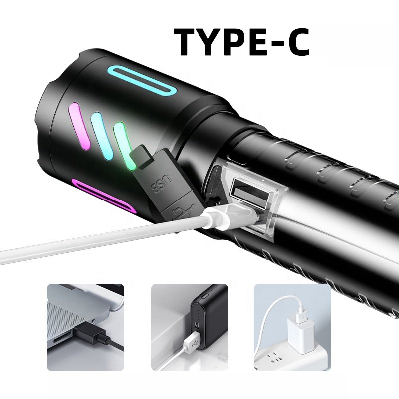 Lampe Torche Tactique LED 1000LM USB-C Rechargeable