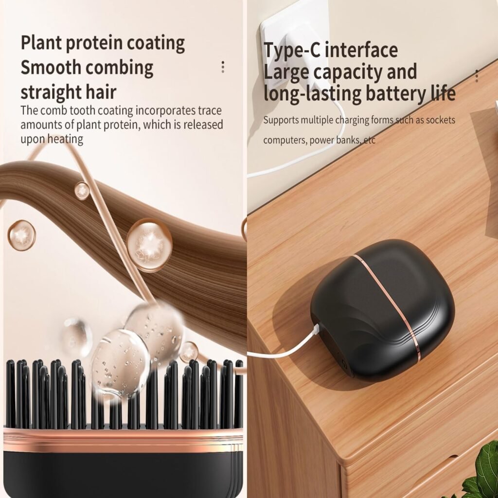 Brosse Lissante Sans Fil USB Rechargeable Anti-frisottis