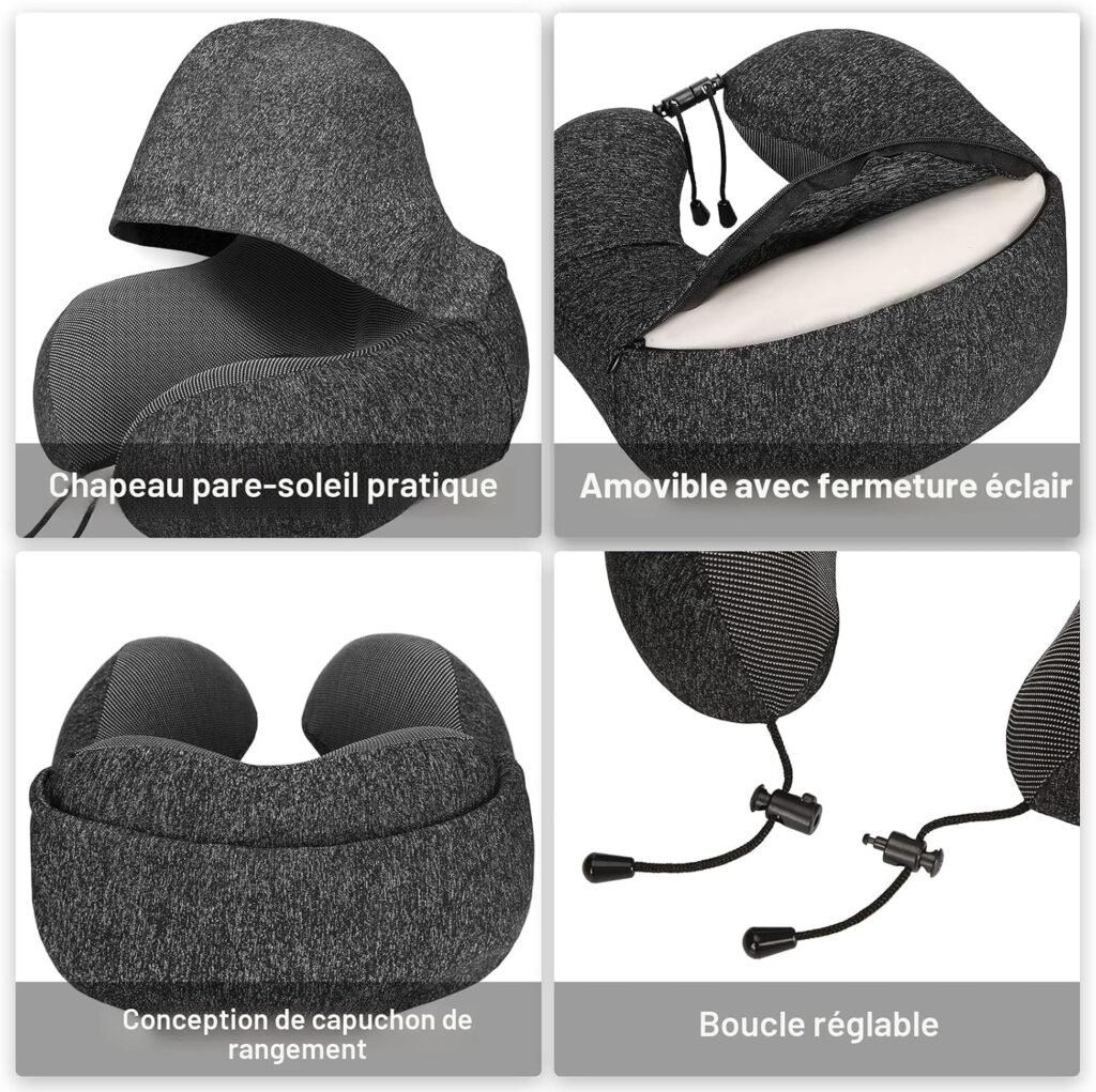 Coussin de Voyage Orthopédique en Mousse à Mémoire de Forme avec Capuche — Confort optimal