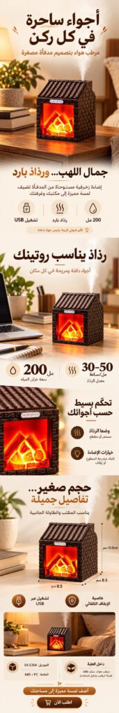 Humidificateur flamme cheminée 200ml - Ambiance chaleureuse