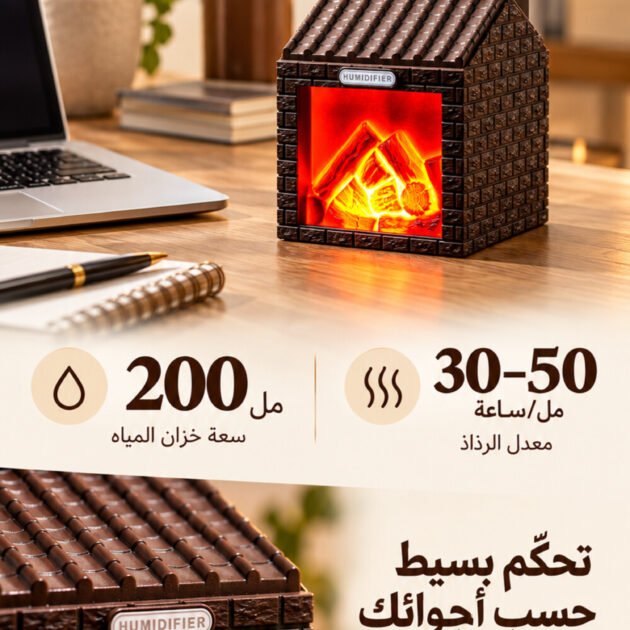 Humidificateur flamme cheminée 200ml - Ambiance chaleureuse