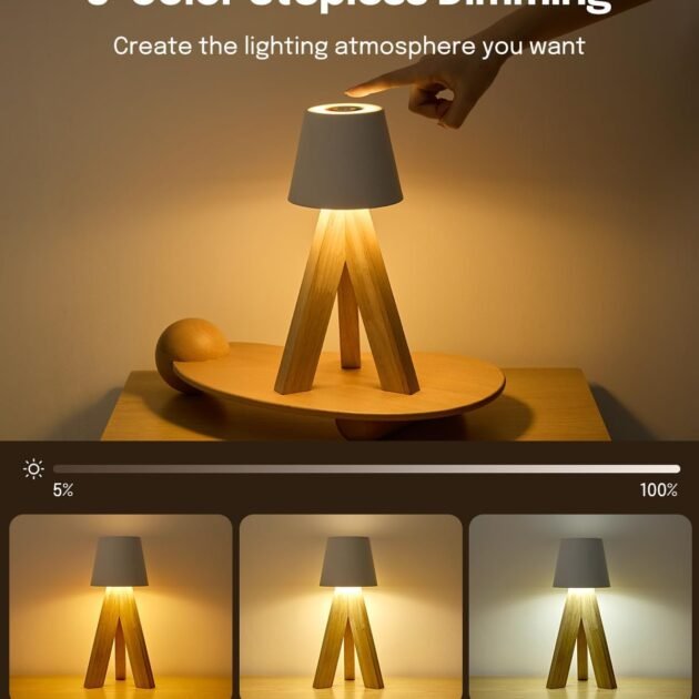 Lampe de table LED en bois rechargeable — éclairage design pour salon