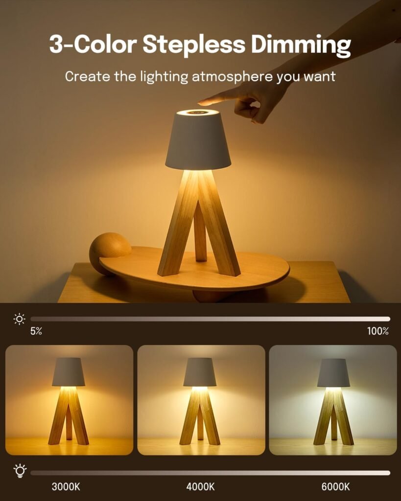 Lampe de table LED en bois rechargeable — éclairage design pour salon