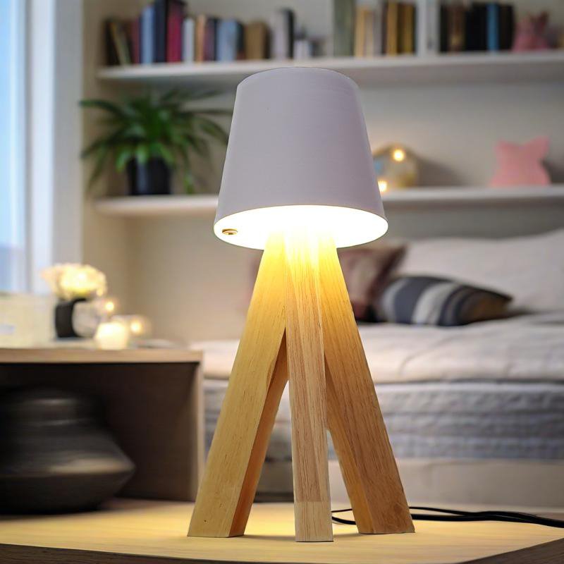 Lampe de table LED en bois rechargeable — éclairage design pour salon