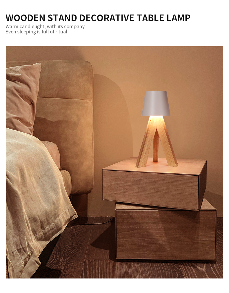 Lampe de table LED en bois rechargeable — éclairage design pour salon