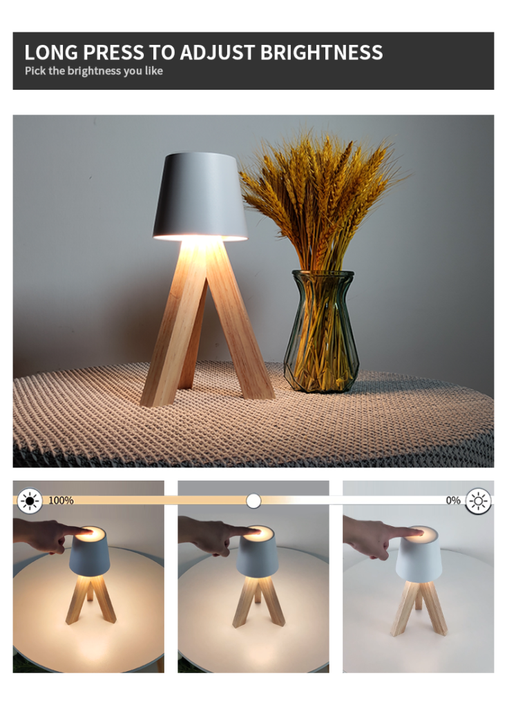 Lampe de table LED en bois rechargeable — éclairage design pour salon