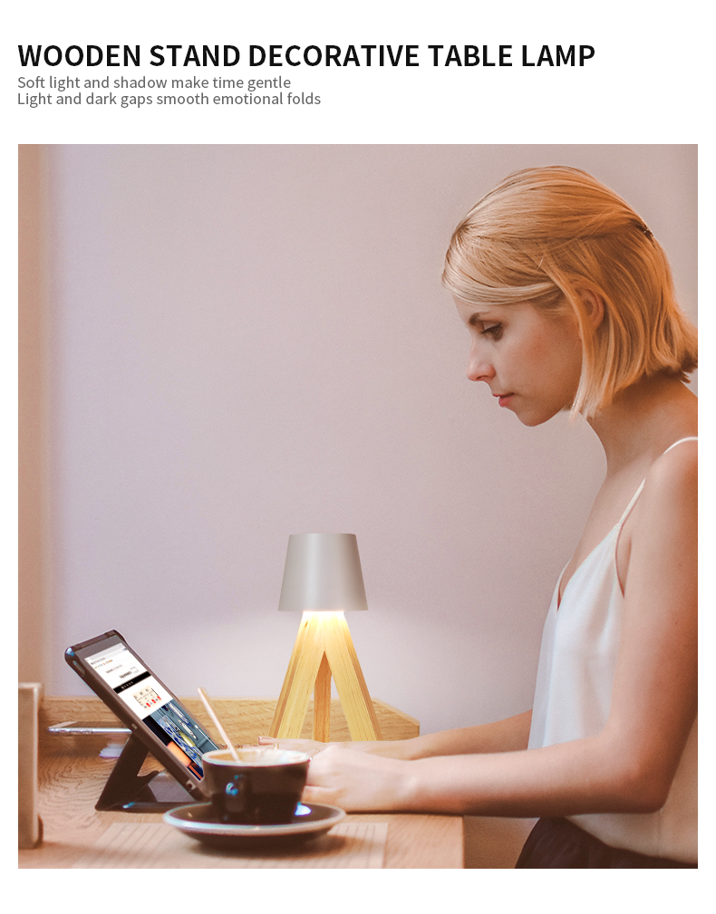 Lampe de table LED en bois rechargeable — éclairage design pour salon