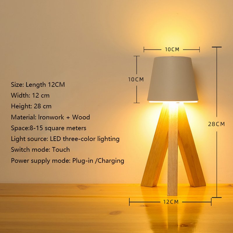 Lampe de table LED en bois rechargeable — éclairage design pour salon