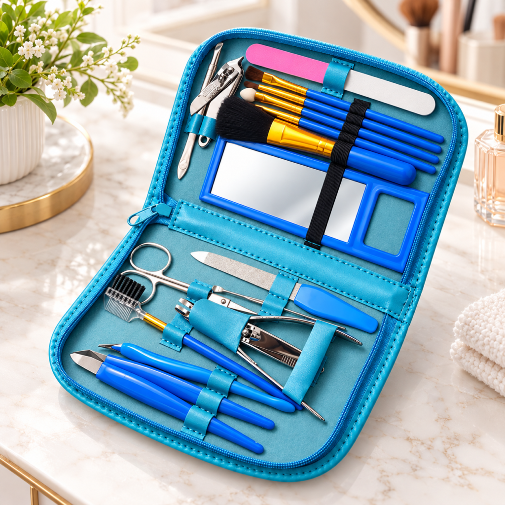 Kit Manucure Pédicure 18 Pièces avec Pochette Rose