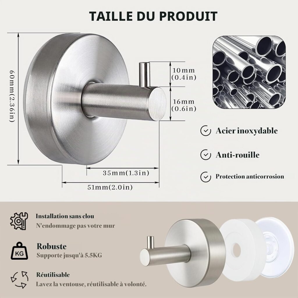 Lot de 4 Crochets Ventouse Puissante Sans Perçage - 5 kg