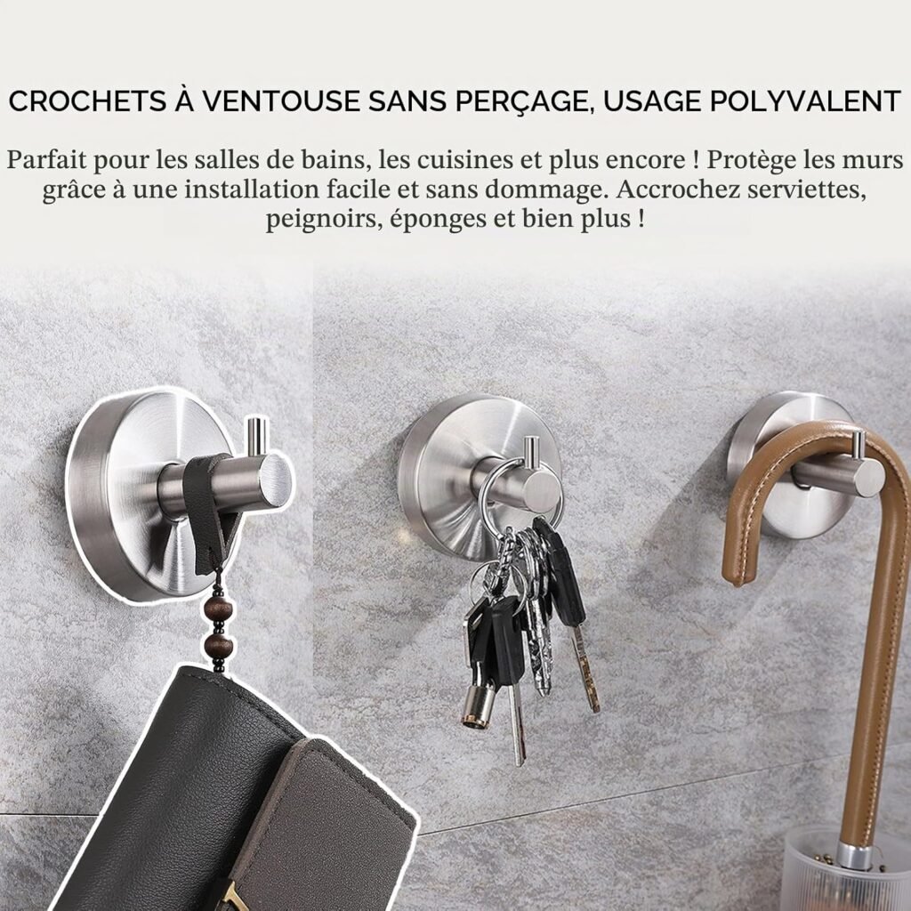 Lot de 4 Crochets Ventouse Puissante Sans Perçage - 5 kg