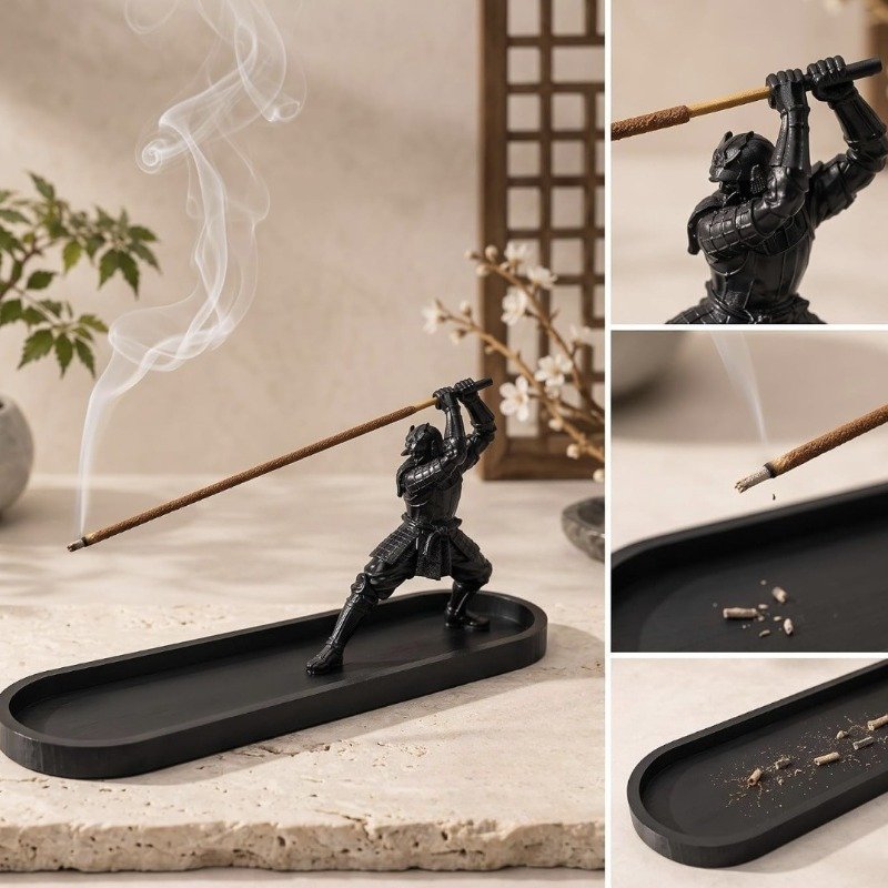 Porte-encens Samurai Japonais avec bac récupérateur
