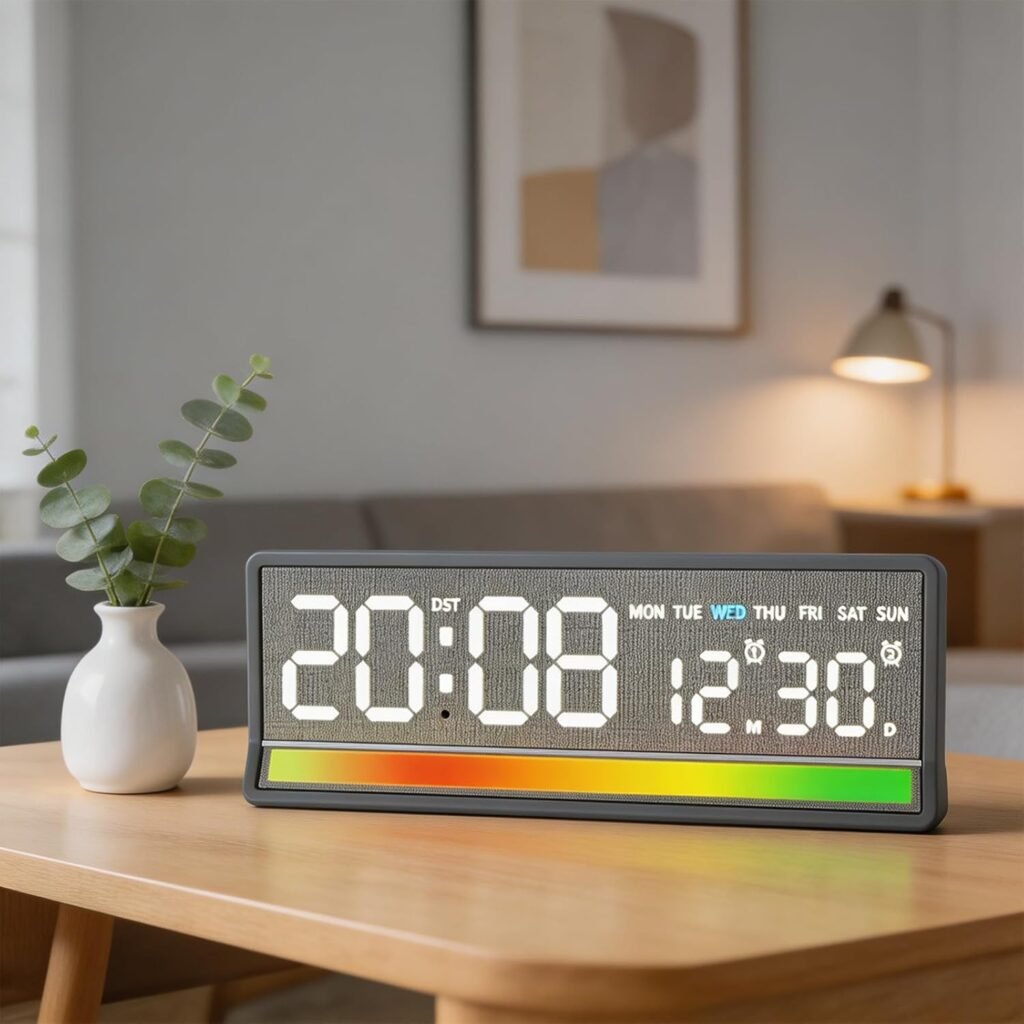 Horloge LED Numérique Réactive au Son - Éclairage Coloré