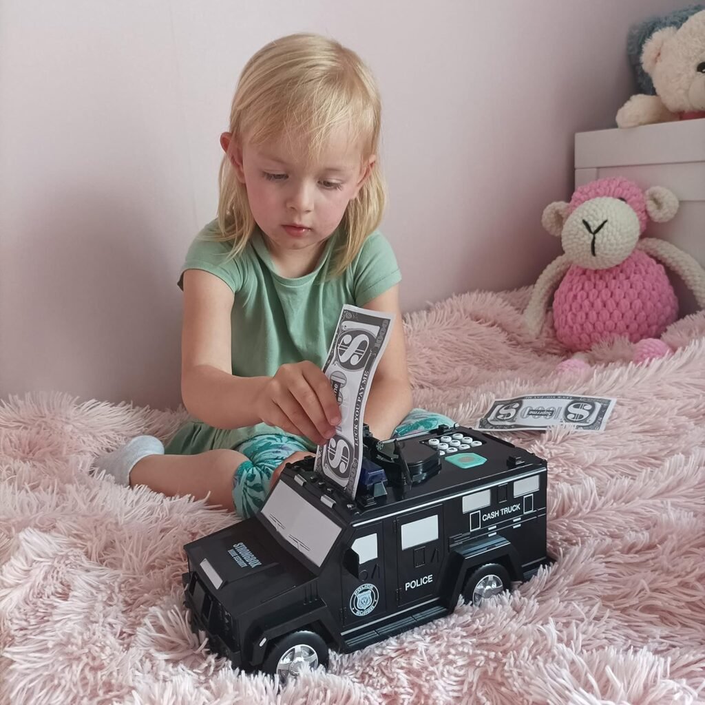 Tirelire fourgon blindé avec musique et lumières pour enfants