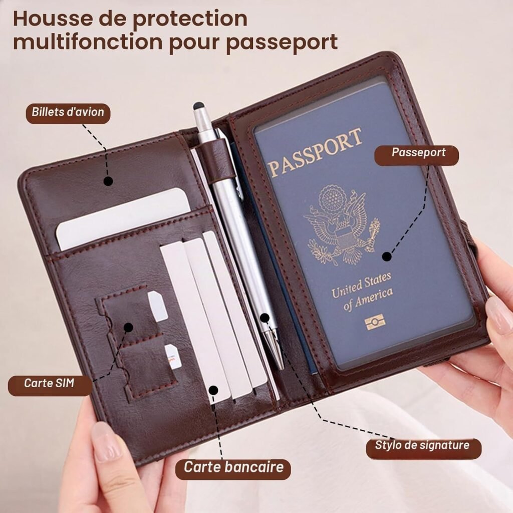 Porte-Passeport Cuir PU Protection RFID - Organisateur Voyage