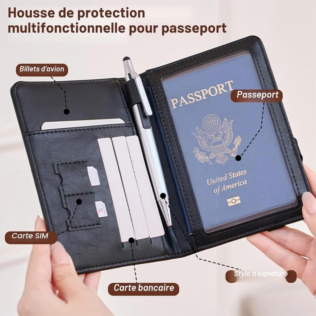 Porte-Passeport Cuir PU Protection RFID - Organisateur Voyage