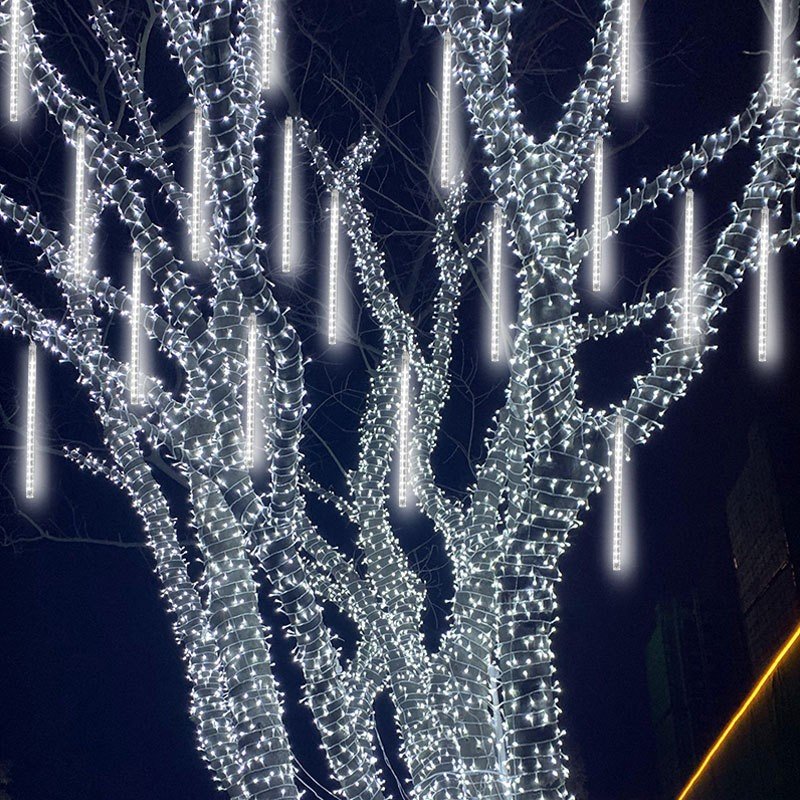 Éclairage LED Pluie de Météores Blanc – Décoration Extérieure Éblouissante