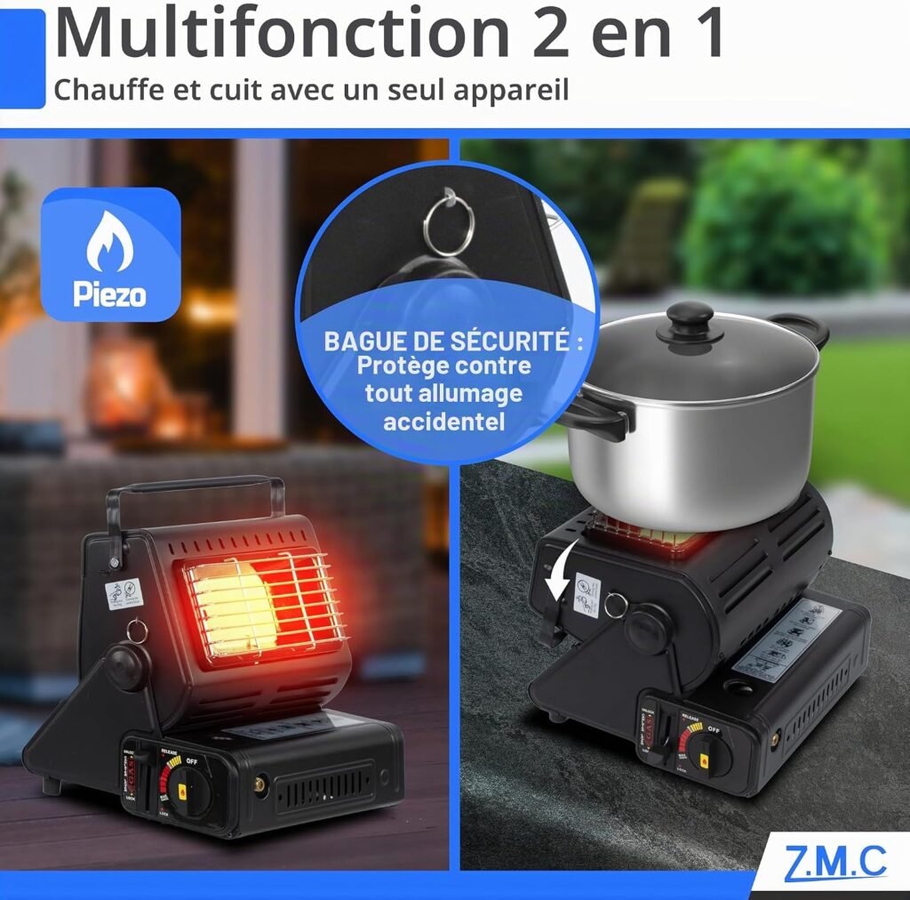 Chauffage à Gaz Portable 2 en 1 - Polyvalent et Pratique