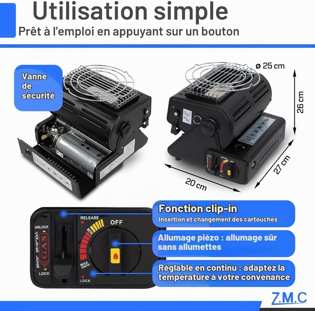 Chauffage à Gaz Portable 2 en 1 - Polyvalent et Pratique