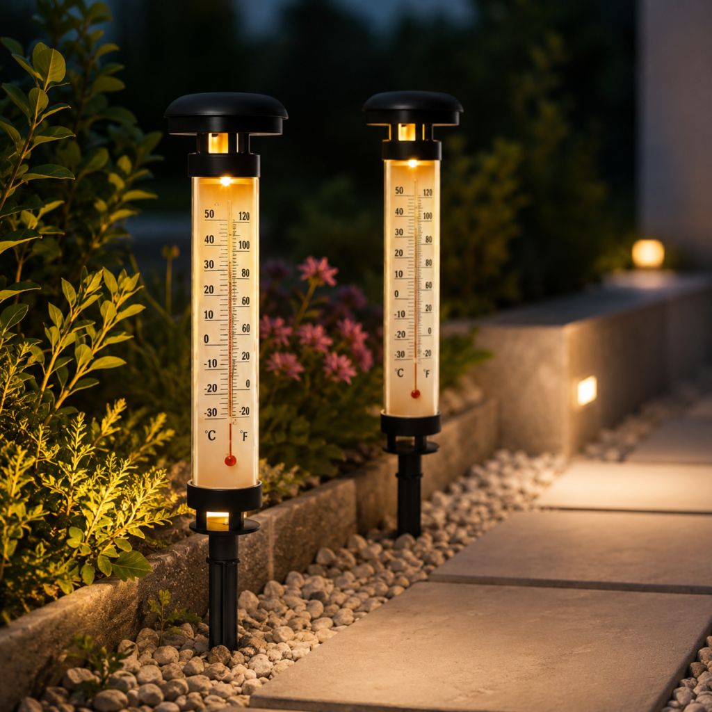 Lampe Solaire Jardin Thermomètre 2 Pièces