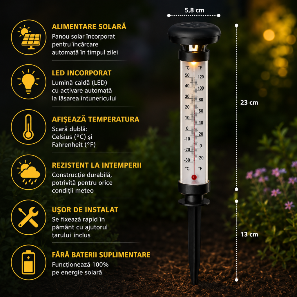 Lampe Solaire Jardin Thermomètre 2 Pièces