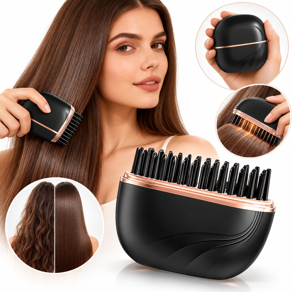 Brosse Lissante Sans Fil USB Rechargeable Anti-frisottis