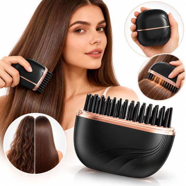Brosse Lissante Sans Fil USB Rechargeable Anti-frisottis