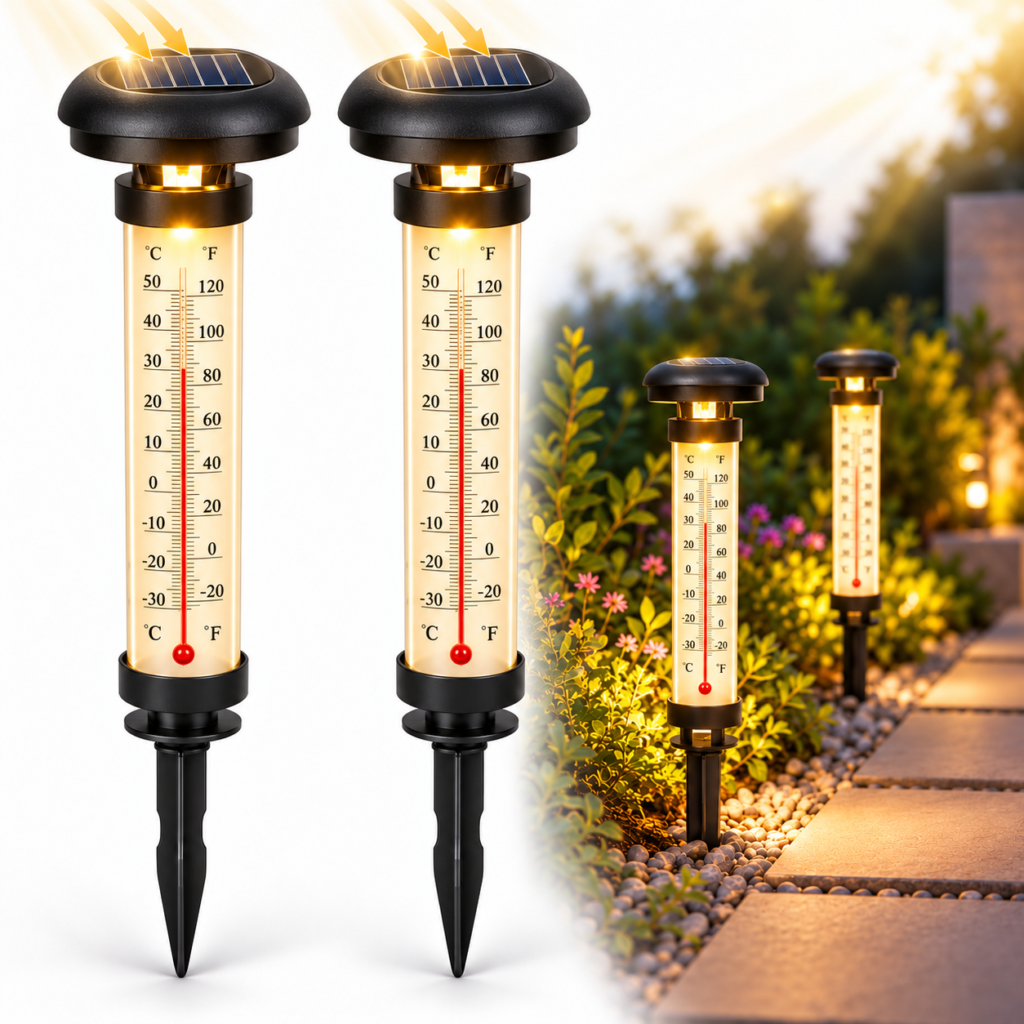 Lampe Solaire Jardin Thermomètre 2 Pièces