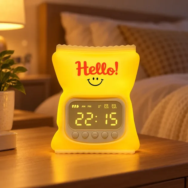 Réveil LED Silicone « Hello » avec Veilleuse - Design Ludique