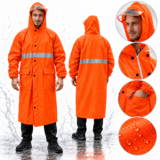 Imperméable Orange Long avec Capuche et Bandes Réfléchissantes