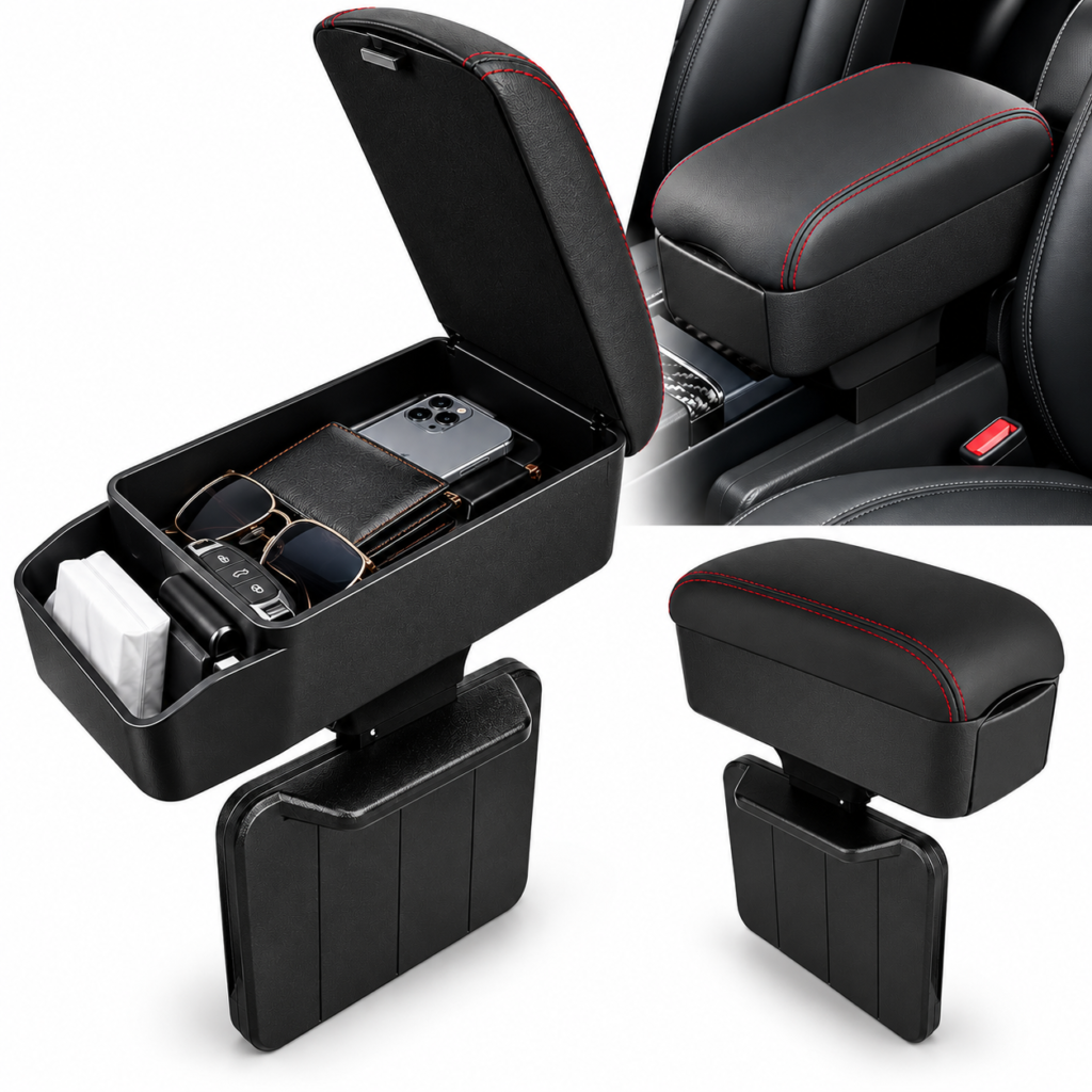 Organiseur de voiture extensible avec accoudoir rembourré – Rangement et confort de conduite