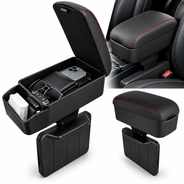 Organiseur de voiture extensible avec accoudoir rembourré – Rangement et confort de conduite