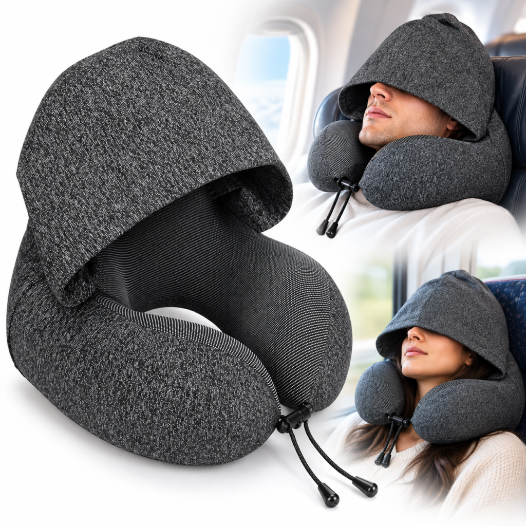Coussin de Voyage Orthopédique en Mousse à Mémoire de Forme avec Capuche — Confort optimal