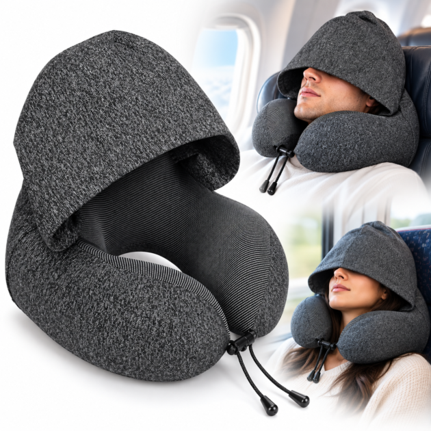 Coussin de Voyage Orthopédique en Mousse à Mémoire de Forme avec Capuche — Confort optimal