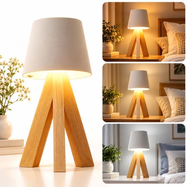 Lampe de table LED en bois rechargeable — éclairage design pour salon