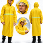 Imperméable long jaune avec capuche transparente — protection totale pluie et sécurité