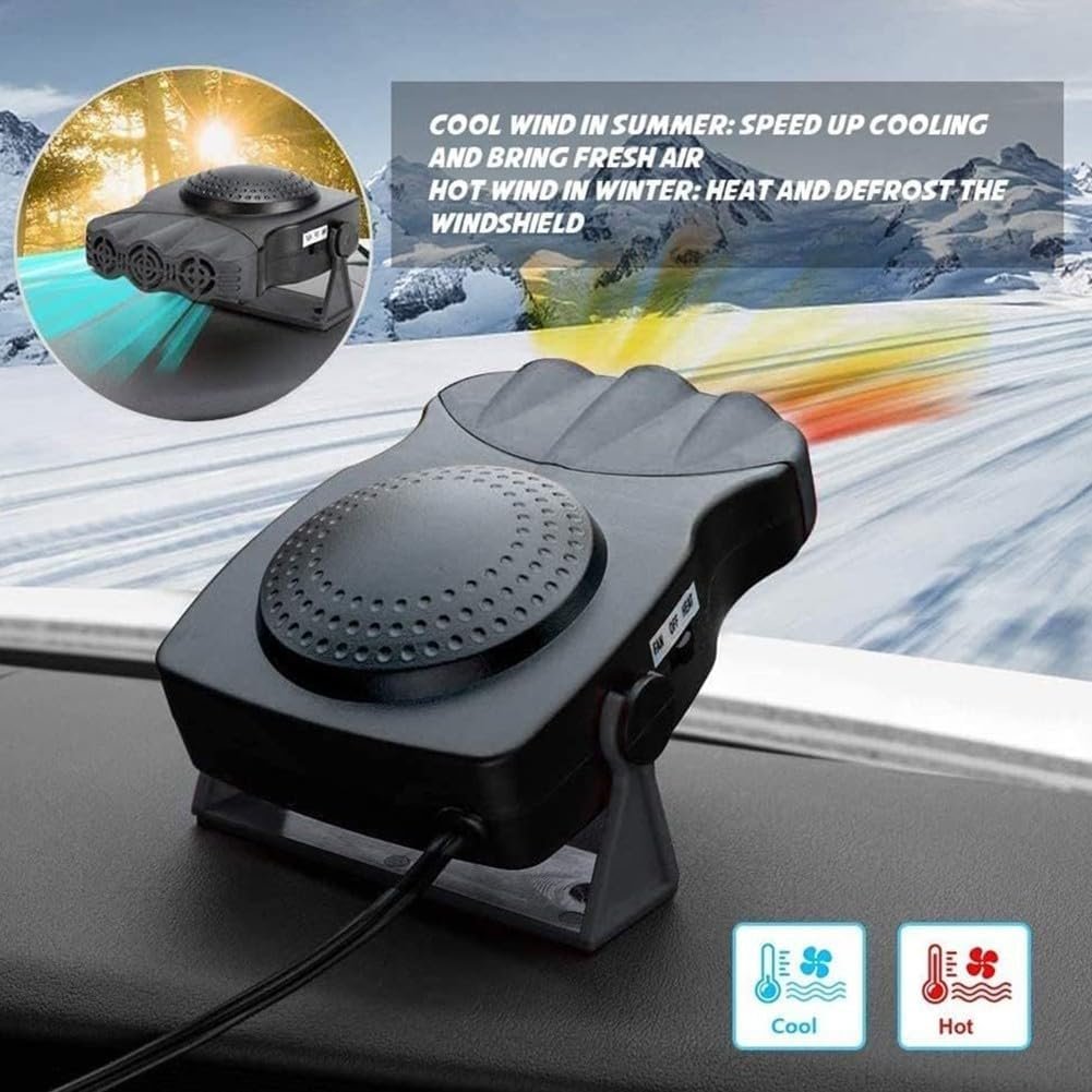 Chauffage Électrique Voiture 2 en 1 – 150W, Désembuage Rapide & Air Chaud 12V